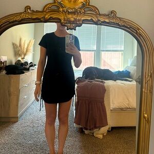 PINK black ruched tie mini dress